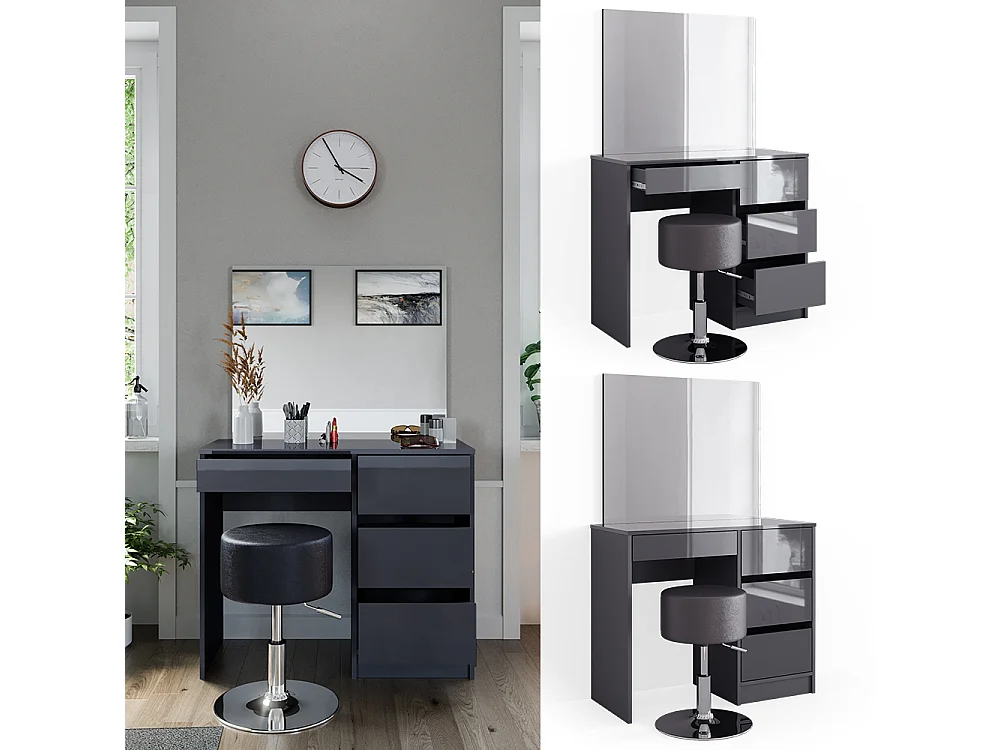 Coiffeuse anthracite haute brillance 90x40x75 sherry