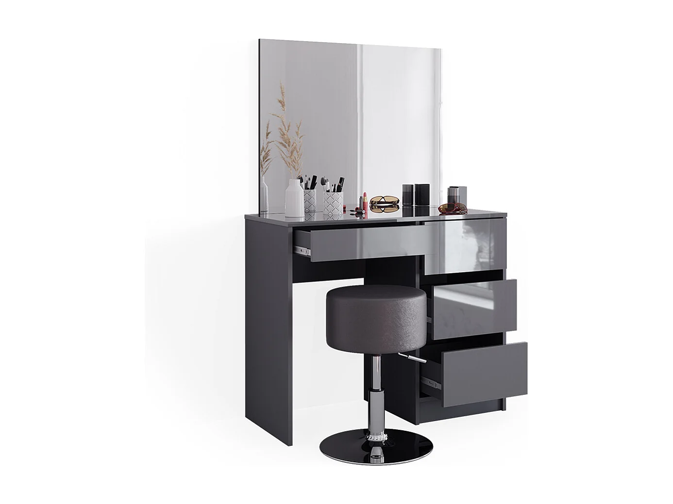 Coiffeuse anthracite haute brillance 90x40x75 sherry