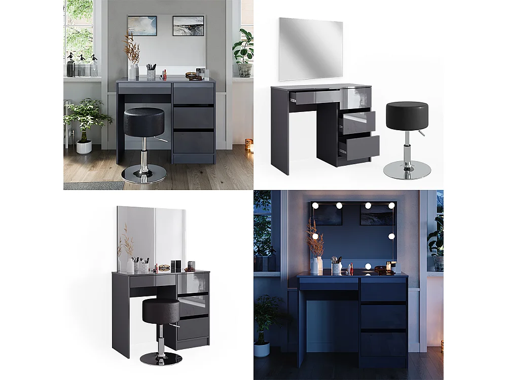 Coiffeuse anthracite haute brillance 90x40x75 sherry