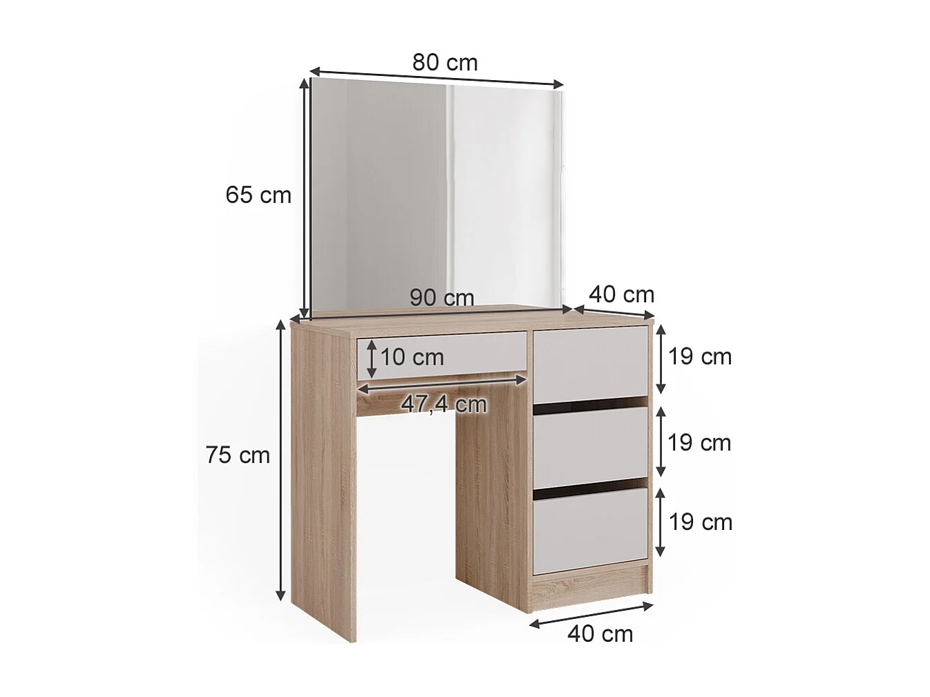 Coiffeuse sonoma 90x40x75 sherry