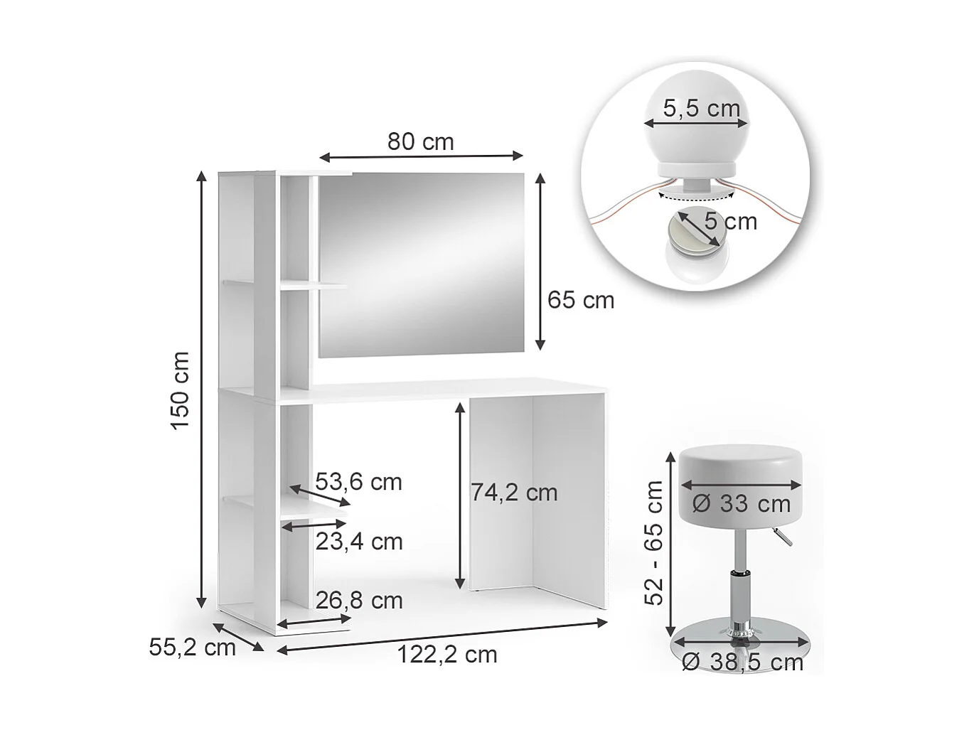 Schminktisch weiß 122.2x55.2x75.8 tower
