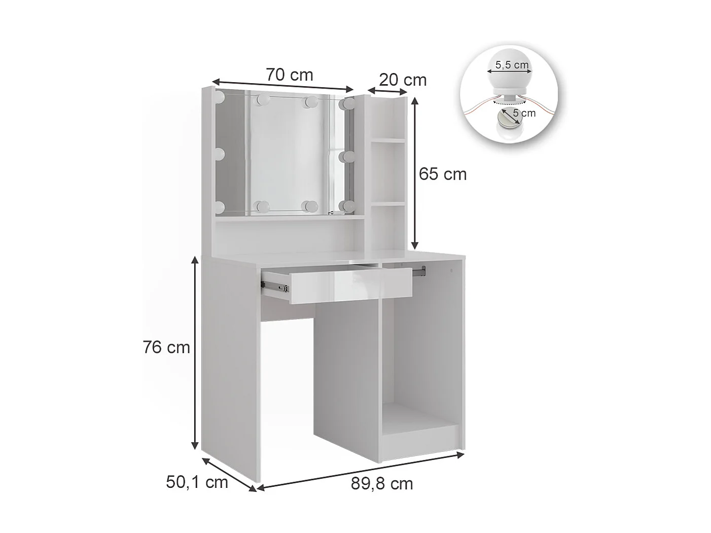 Vanity table white/white high gloss 89.8x50.1x76 sherry
