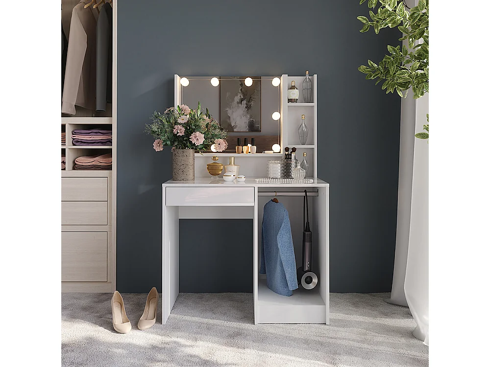 Vanity table white/white high gloss 89.8x50.1x76 sherry