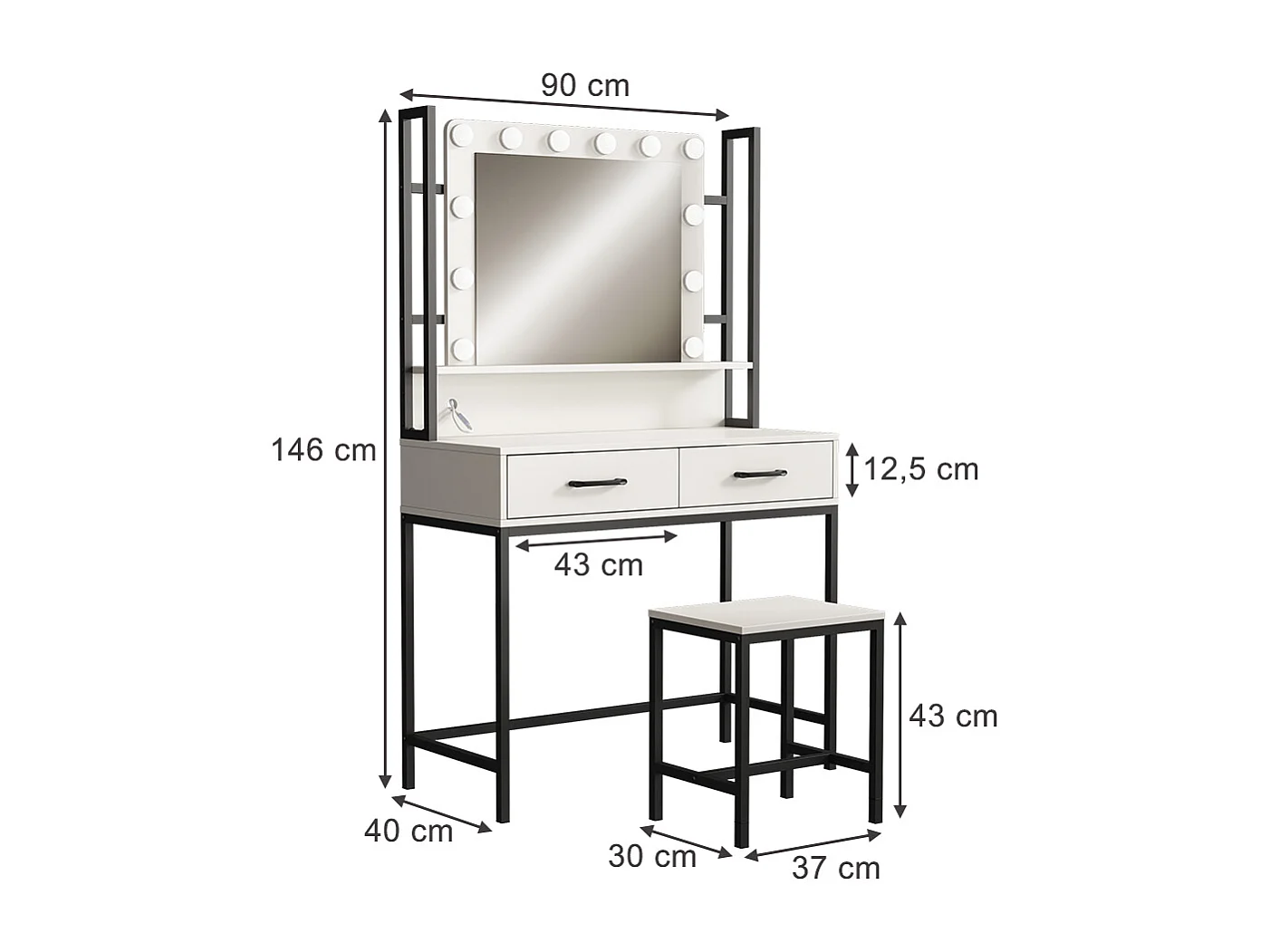Coiffeuse blanc 90x40x146 luvia
