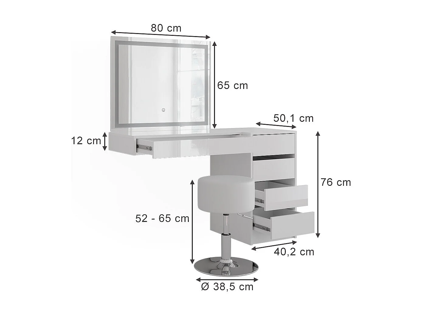 Coiffeuse blanc/blanc brillant 120x50.1x76 sherry