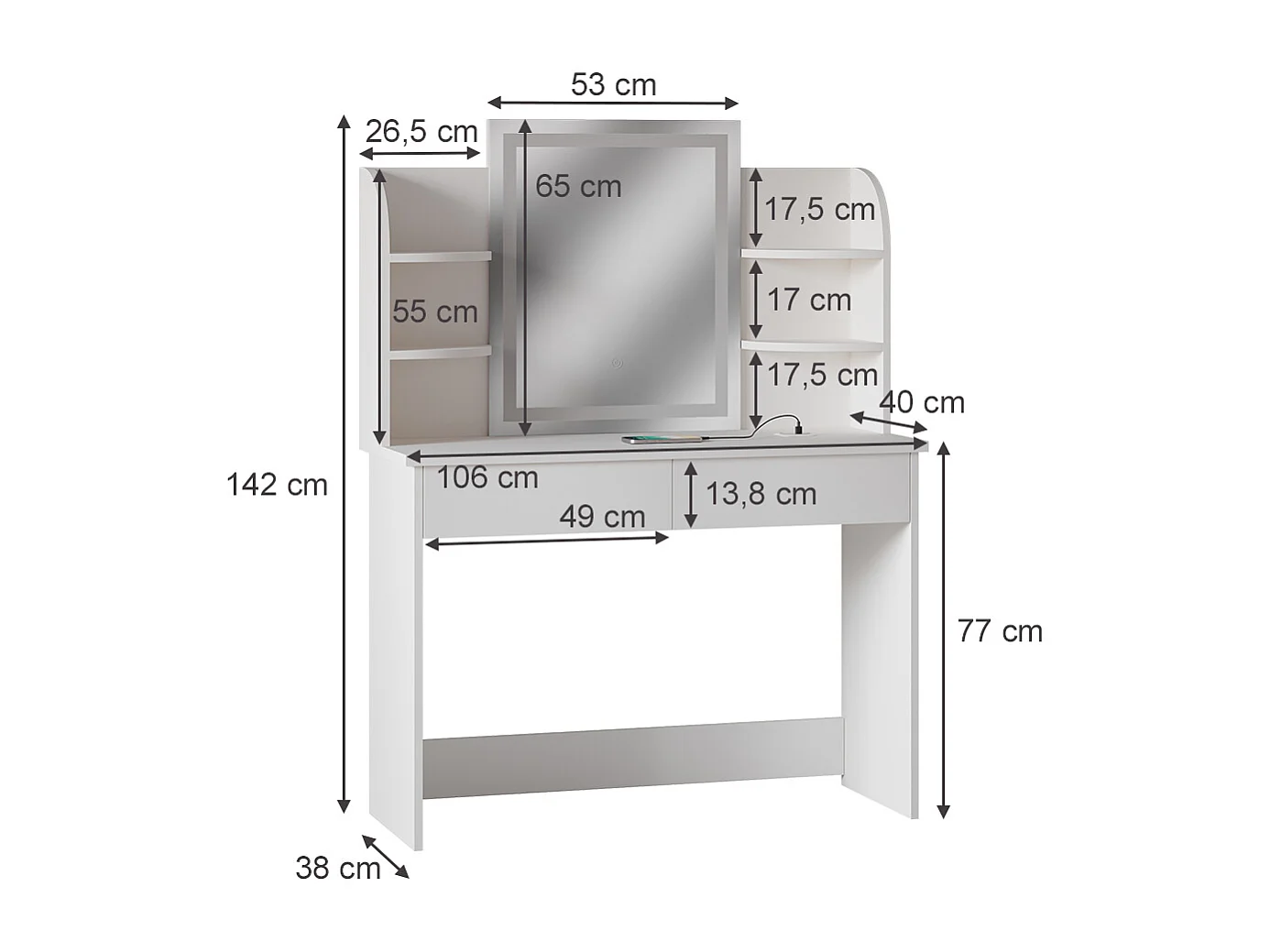 Schminktisch weiß 106x40x142 charlotte