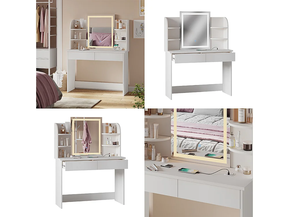 Coiffeuse blanc 106x40x142 charlotte