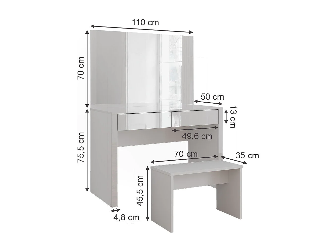 Coiffeuse blanc brillant/blanc 110x50x75.5 annabelle