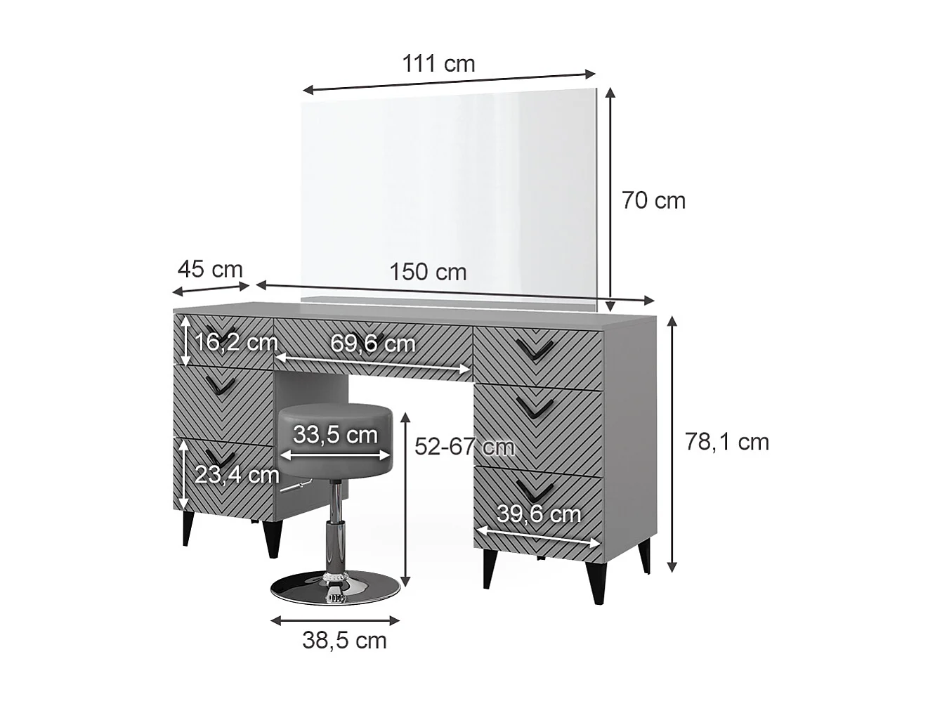 Vanity table grey 150x45x78.1 anett