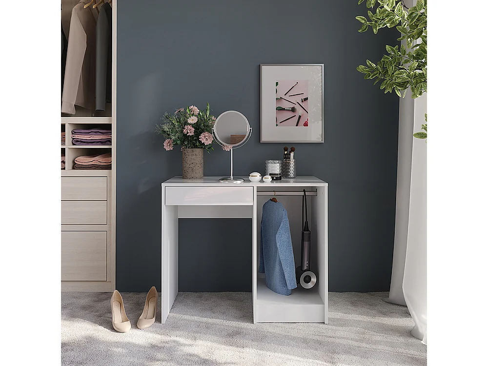 Schminktisch weiß/weiß hochglanz 89.8x50.1x76 sherry