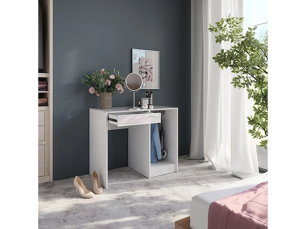 Schminktisch weiß/weiß hochglanz 89.8x50.1x76 sherry