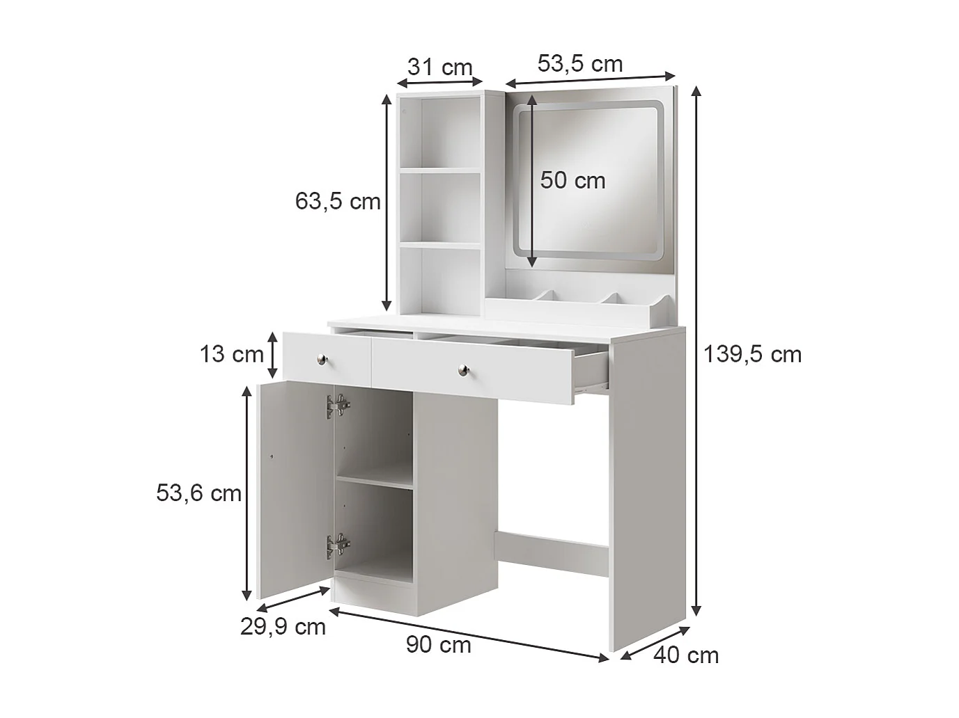 Dressing table white 90x40x139.5 silvia