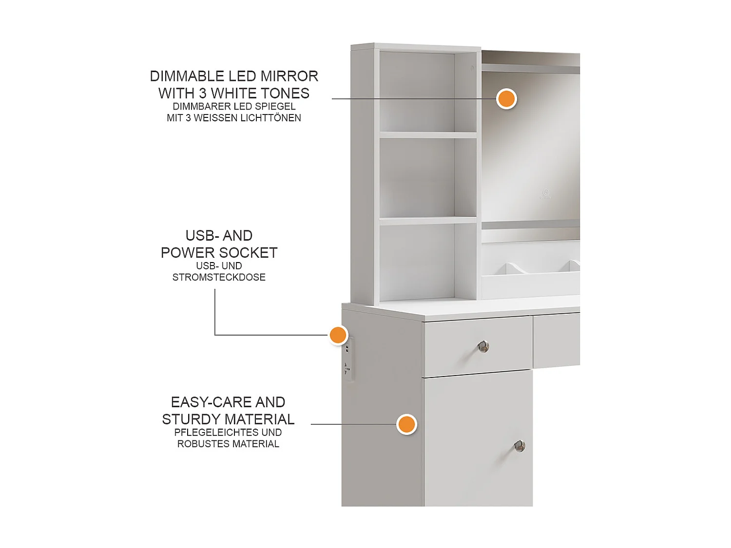 Dressing table white 90x40x139.5 silvia