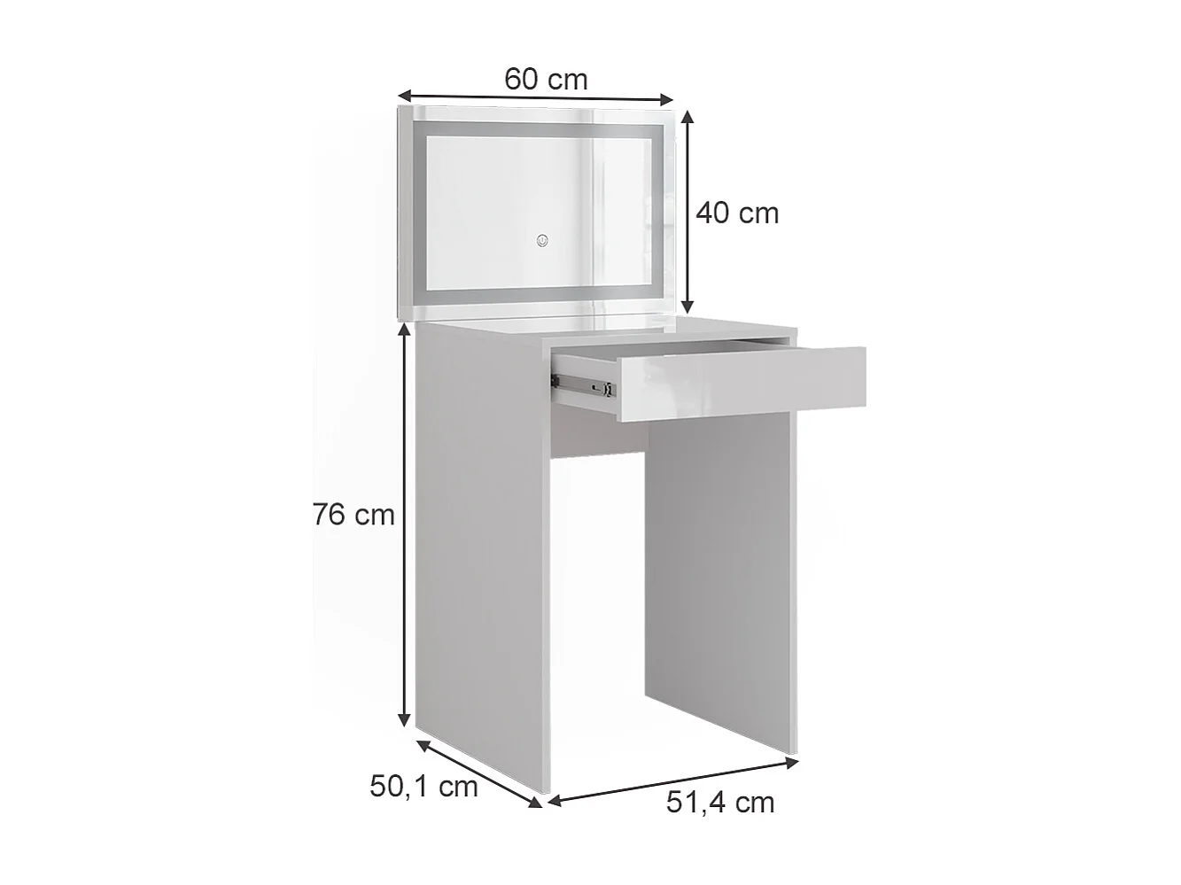 Schminktisch weiß/weiß hochglanz 51.4x50.1x76 sherry