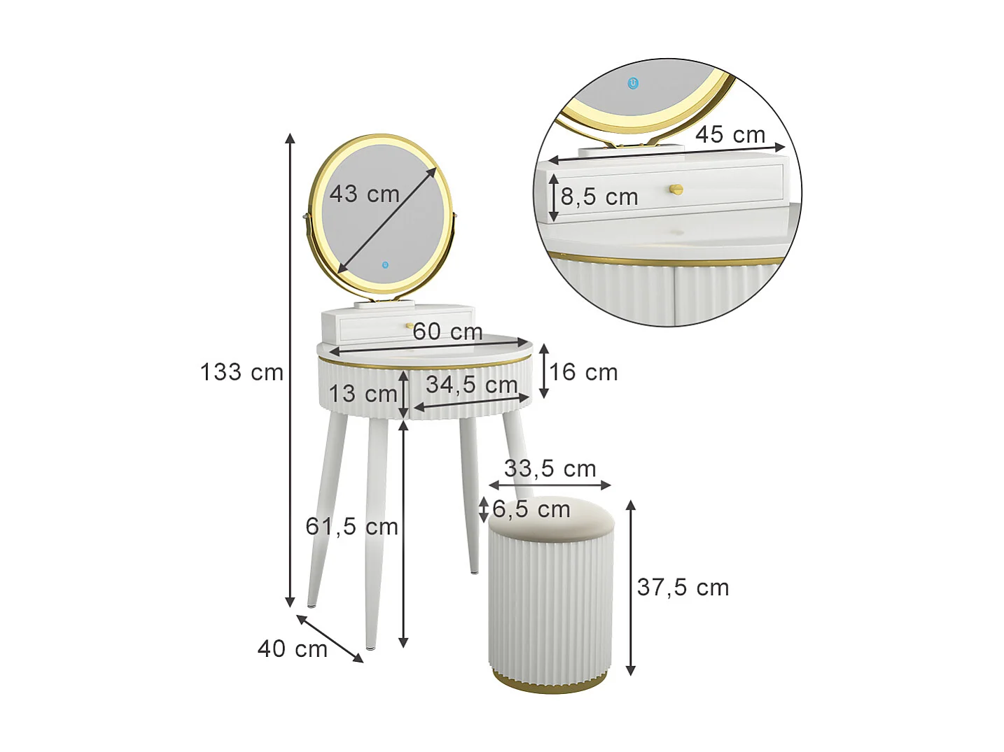 Coiffeuse  blanc 60x40x133 gesa