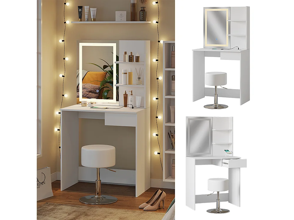 Coiffeuse blanc 75x40x141.5 dekos