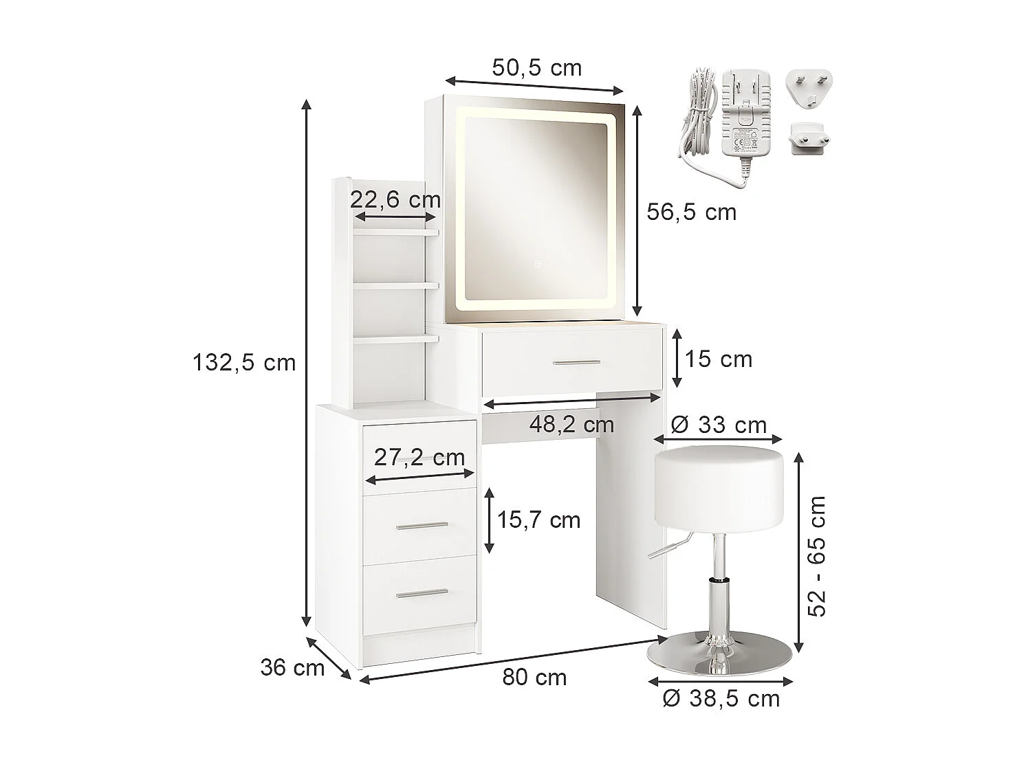 Coiffeuse blanc 80x36x131.6 lisca