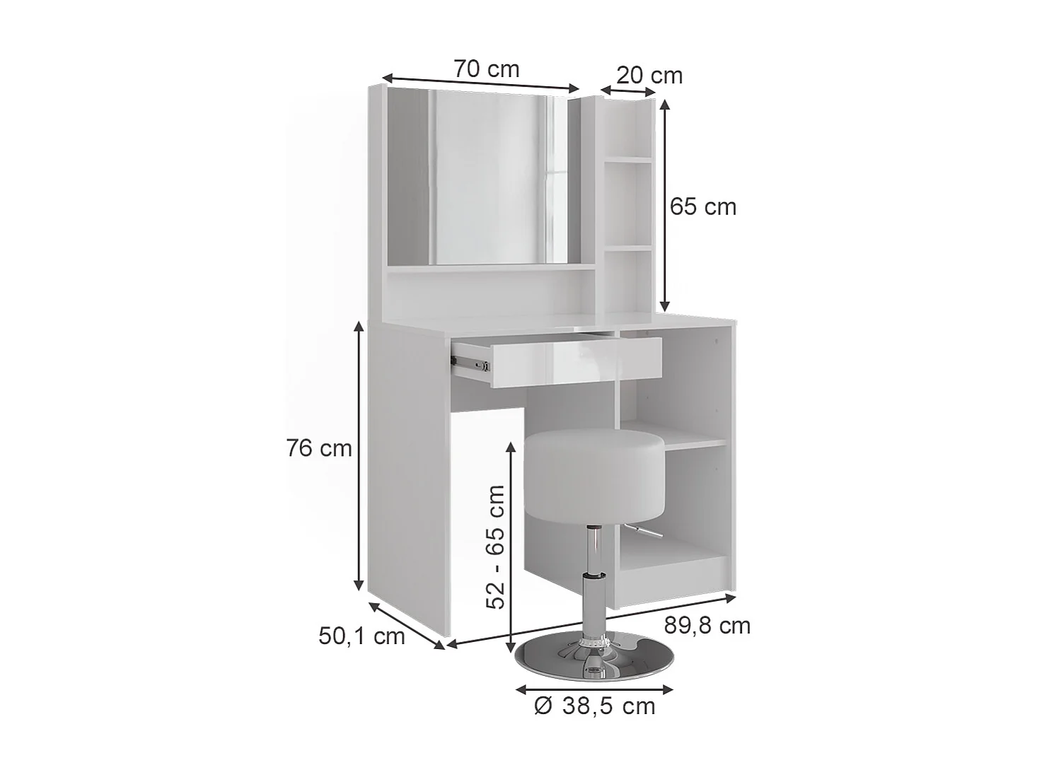 Sminkbord vit/vit högglans 89.8x50.1x76 sherry