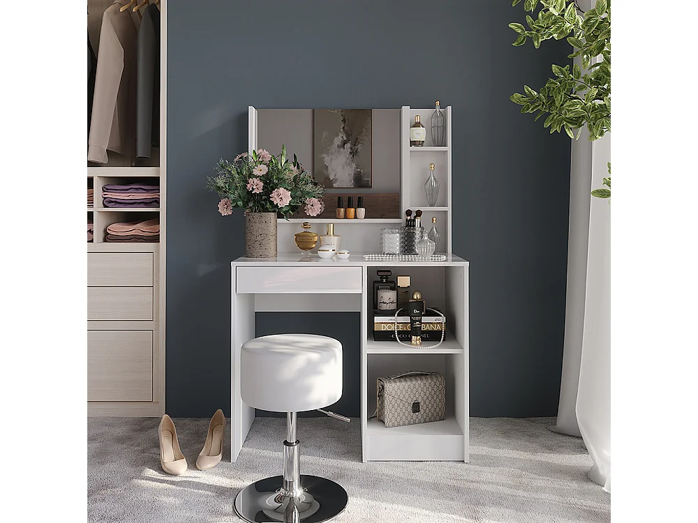 Sminkbord vit/vit högglans 89.8x50.1x76 sherry