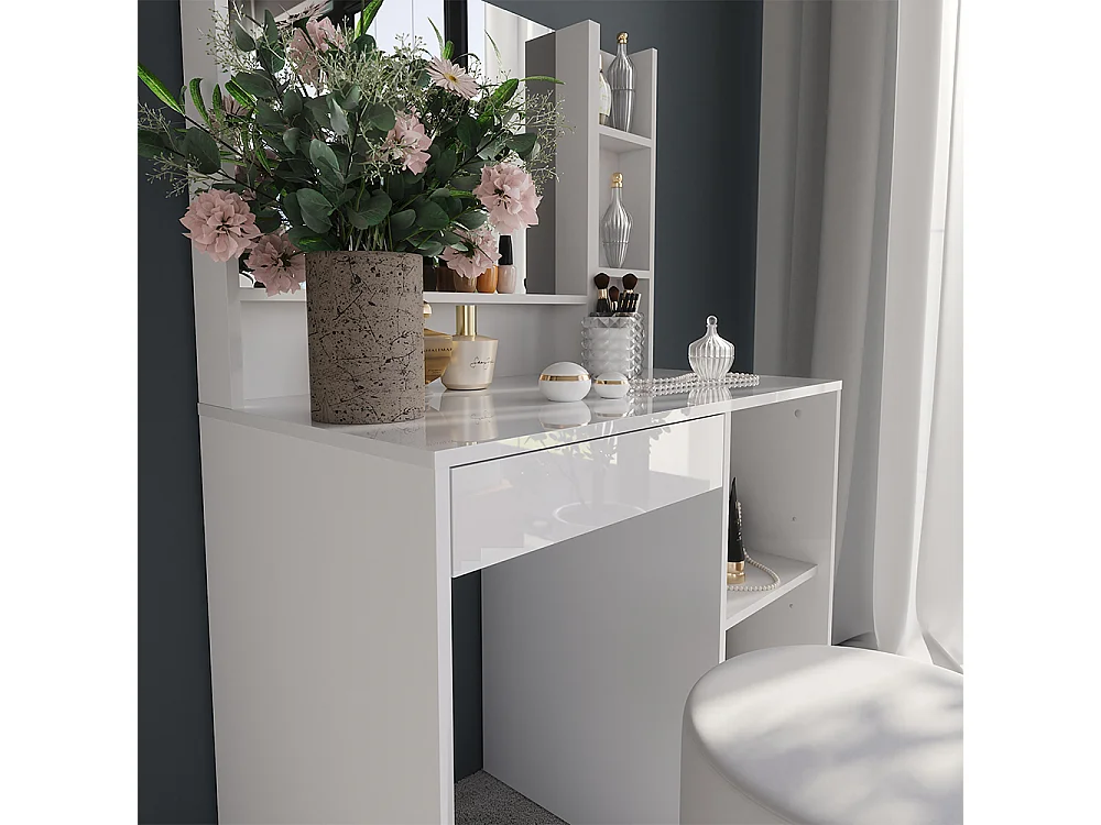 Sminkbord vit/vit högglans 89.8x50.1x76 sherry