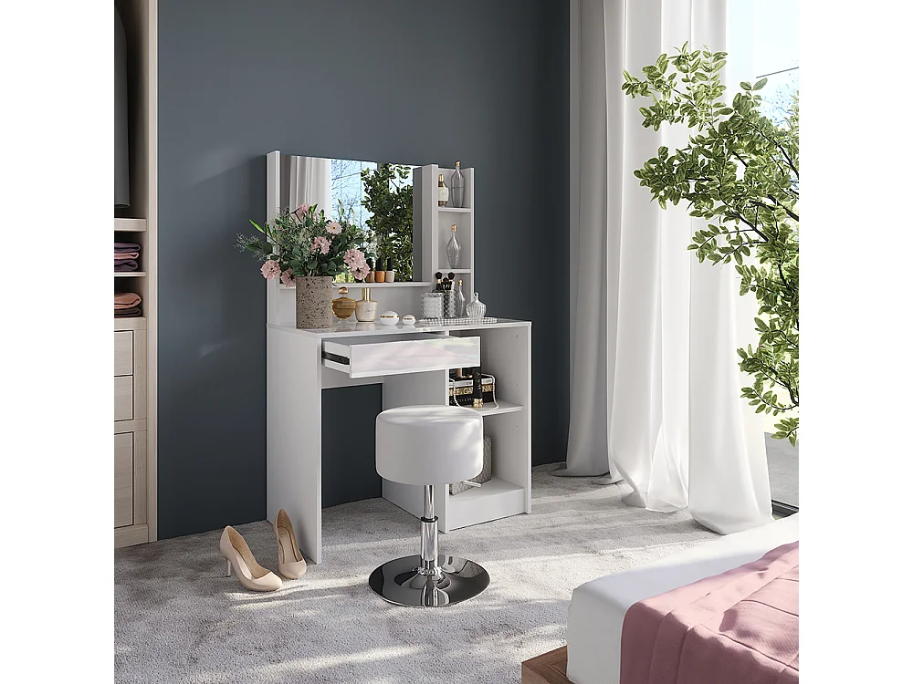 Sminkbord vit/vit högglans 89.8x50.1x76 sherry
