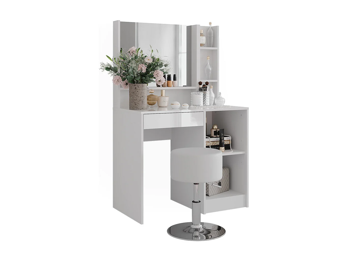 Sminkbord vit/vit högglans 89.8x50.1x76 sherry