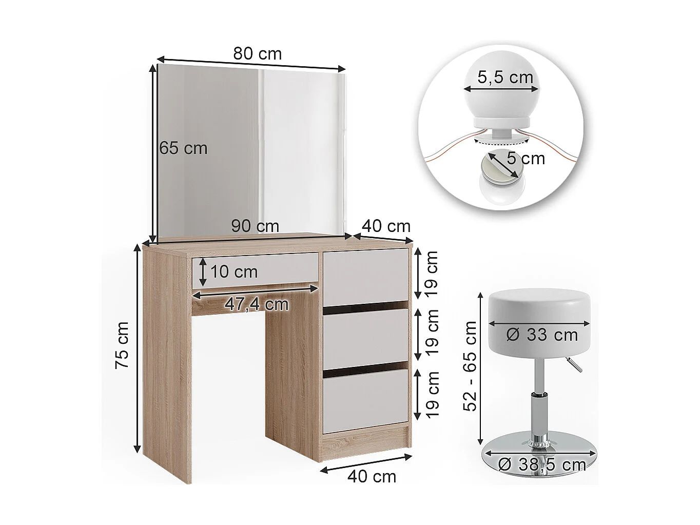 Vanity table sonoma 90x40x75 sherry