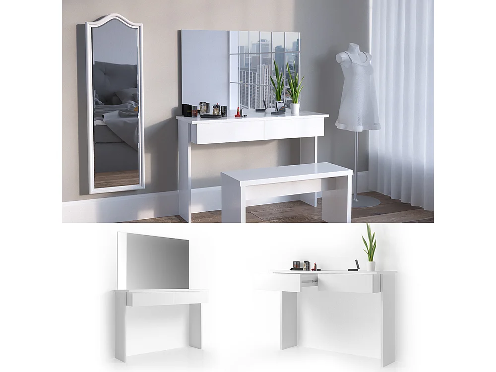 Makeupbord hvid 120x40x83 azur