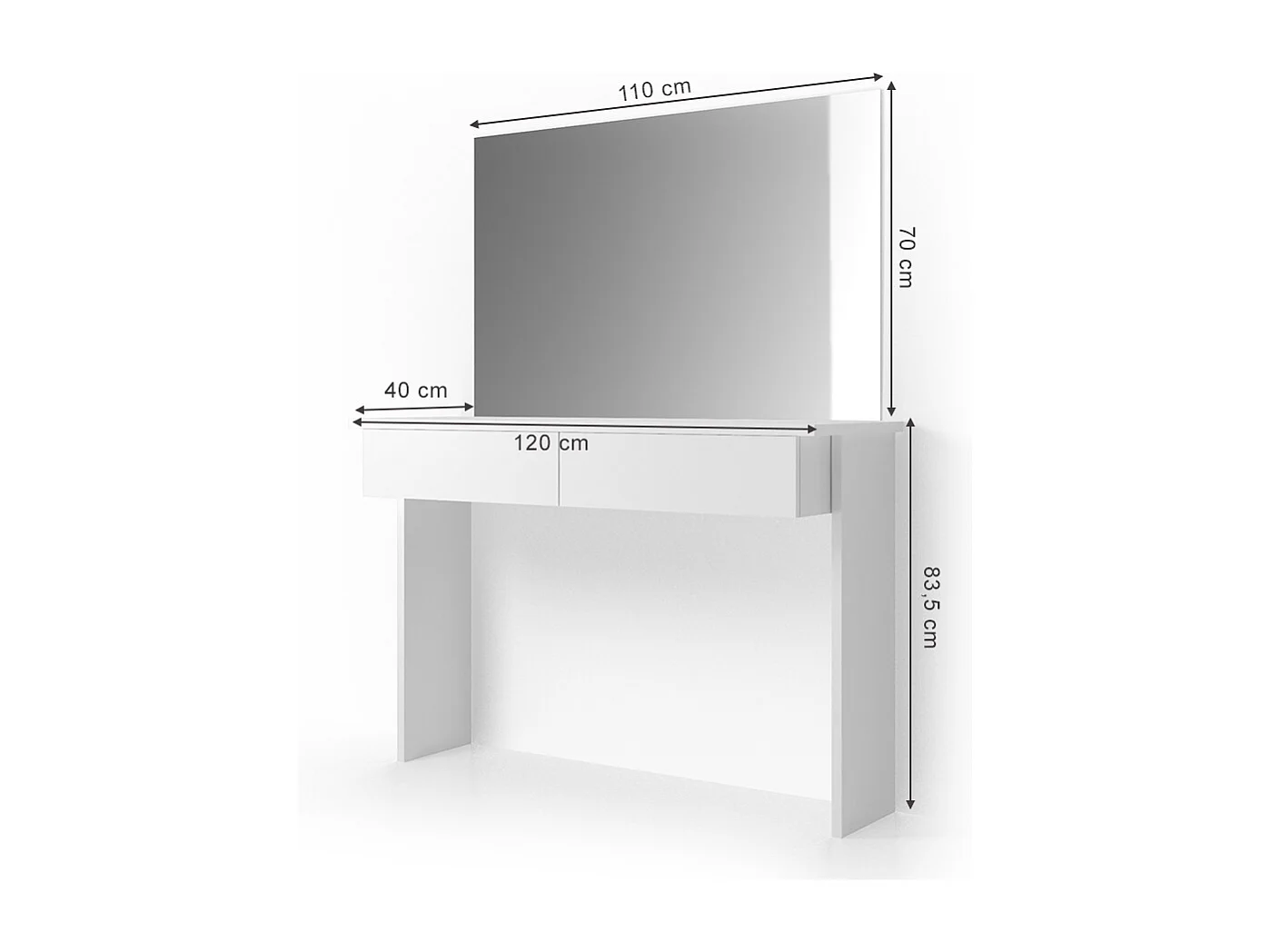 Makeupbord hvid 120x40x83 azur