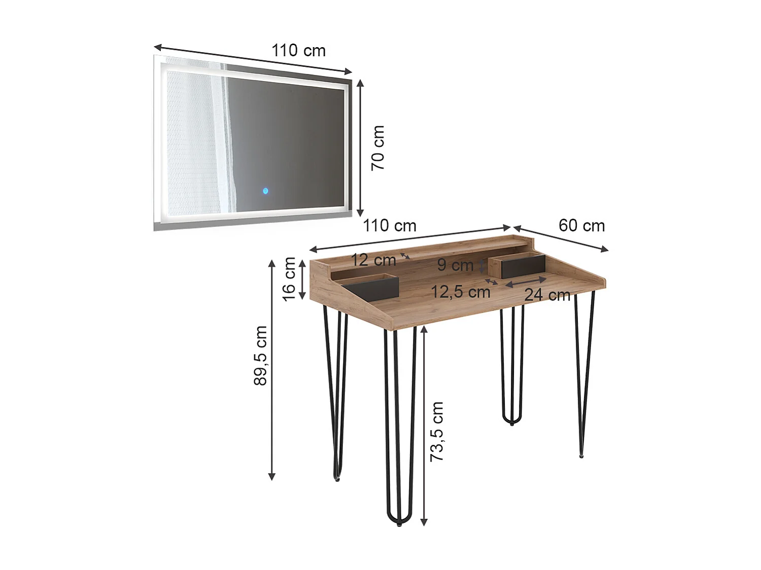 Tocador roble 110x60x89.5 sannar