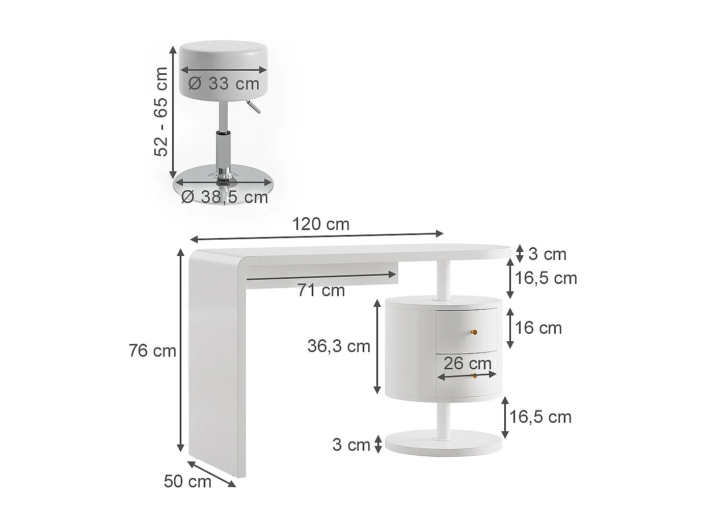 Tavolo da toeletta bianco 120x50x76 lara