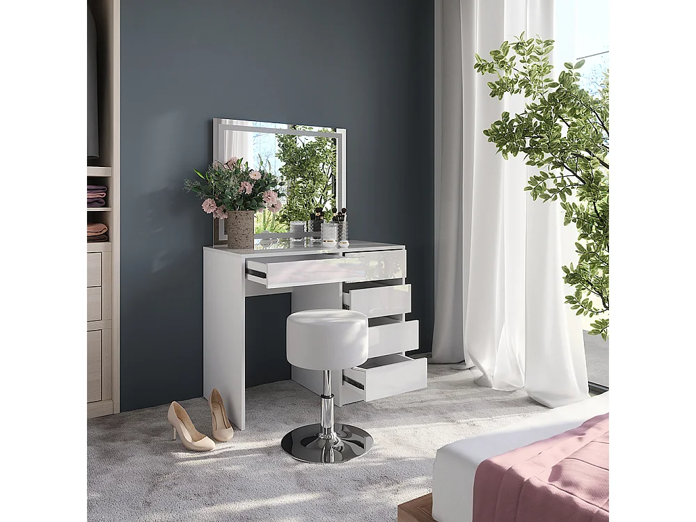 Schminktisch weiß/weiß hochglanz 89.8x50.1x76 sherry