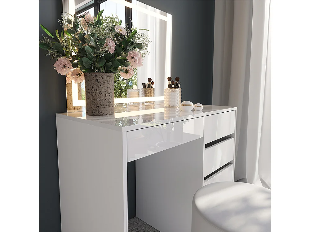 Kaptafel set met kruk wit/wit hoogglans 89.8x50.1x76 sherry