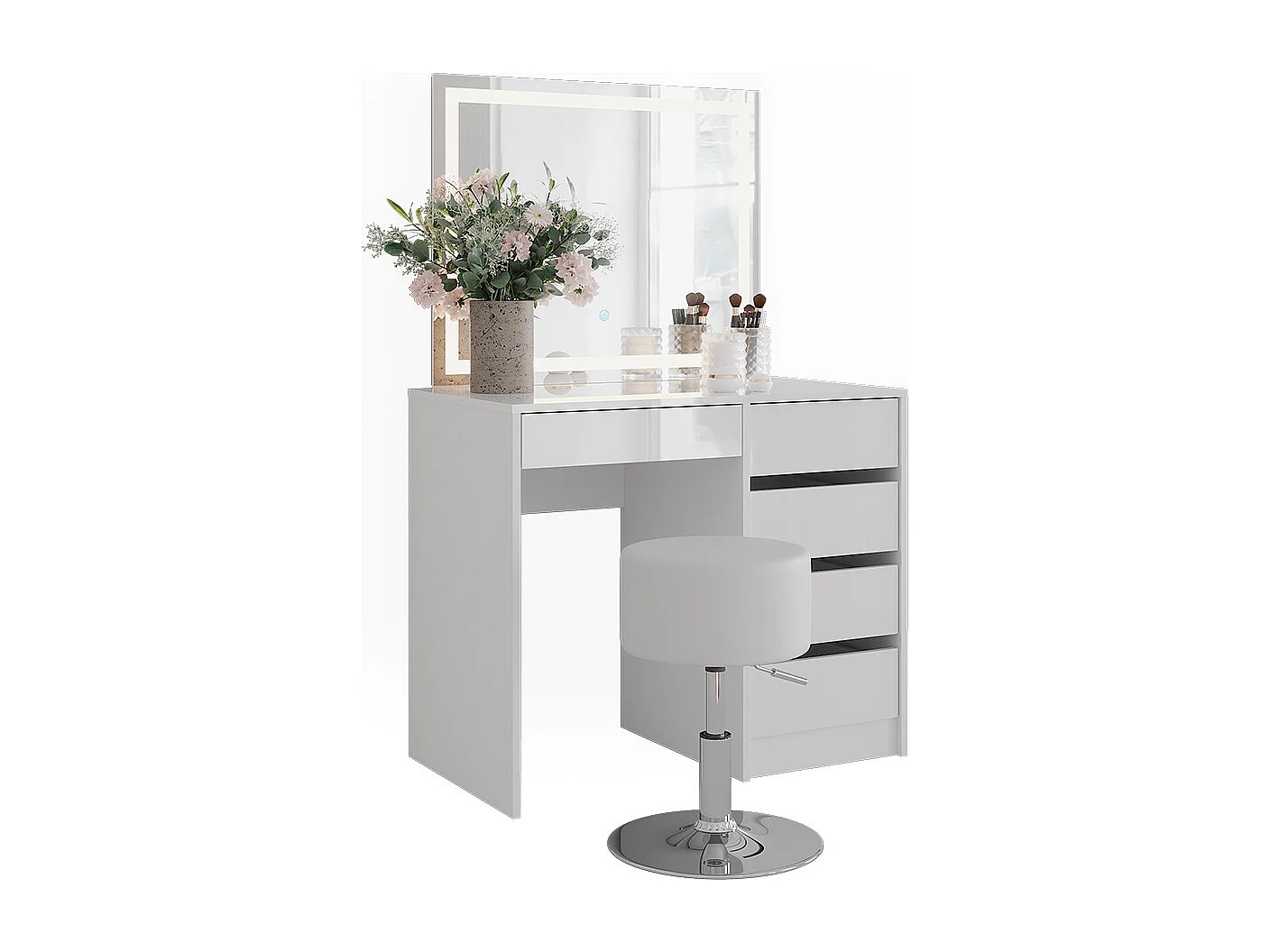 Kaptafel set met kruk wit/wit hoogglans 89.8x50.1x76 sherry