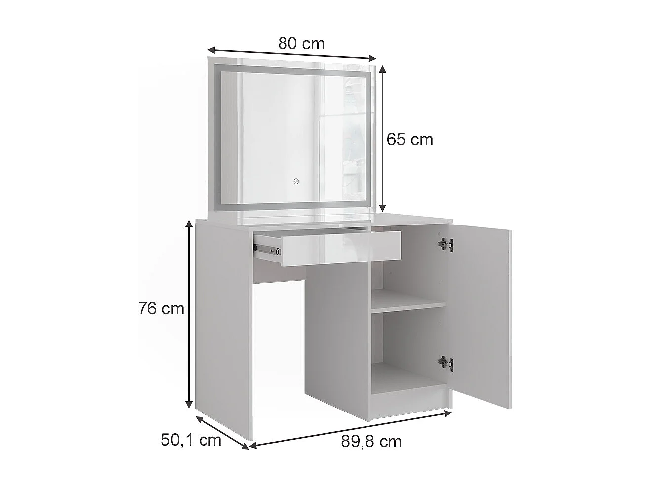 Schminktisch weiß/weiß hochglanz 89.8x50.1x76 sherry