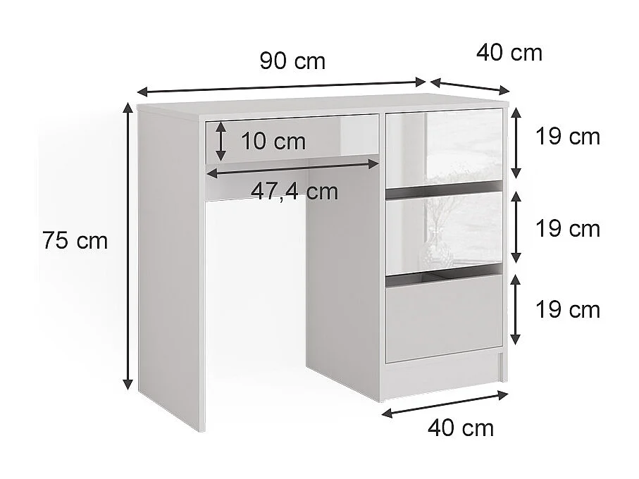 Mesa de maquillaje blanco 90x40x75 sherry