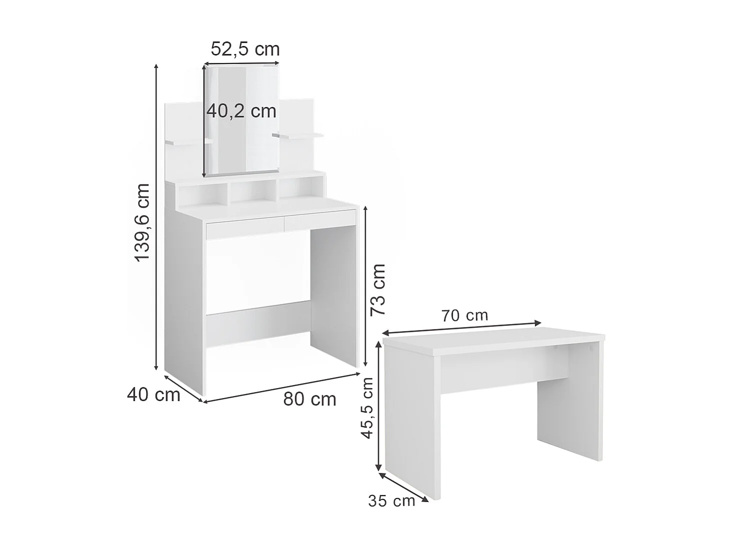 Coiffeuse blanc 80x40x139.6 ania