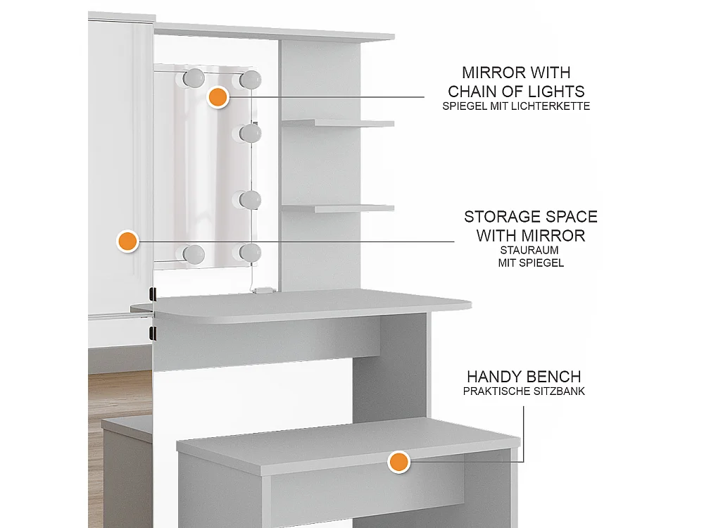 coiffeuse  blanc 123x33x141.2 jasmin