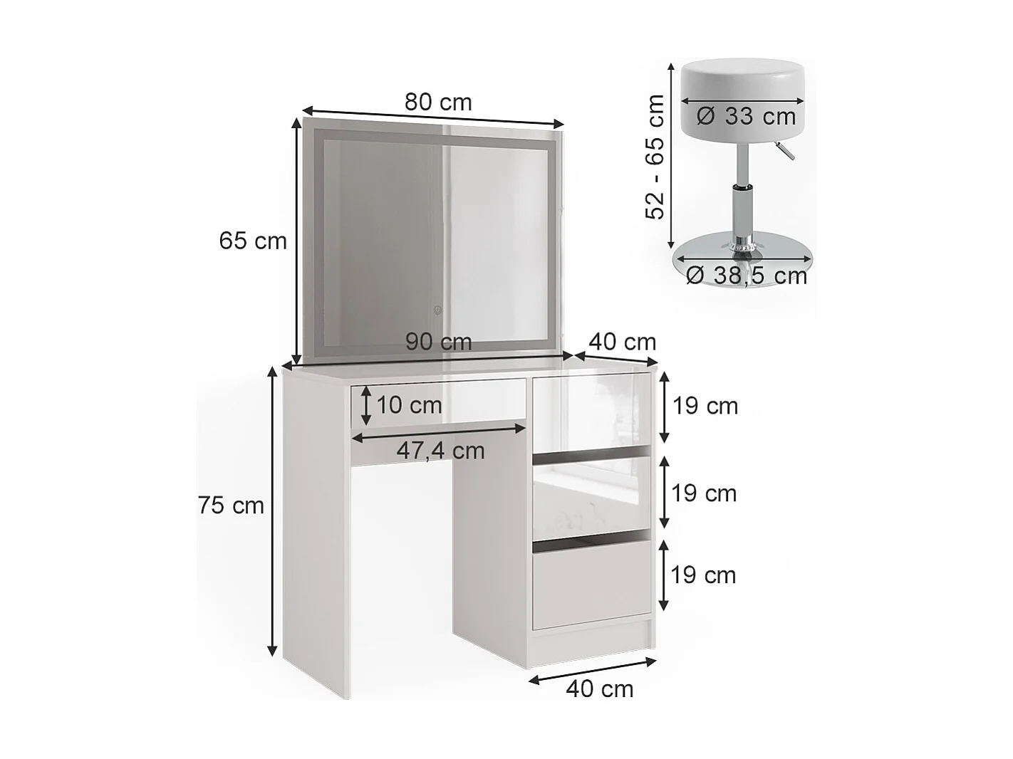 Coiffeuse blanc 90x40x75 sherry