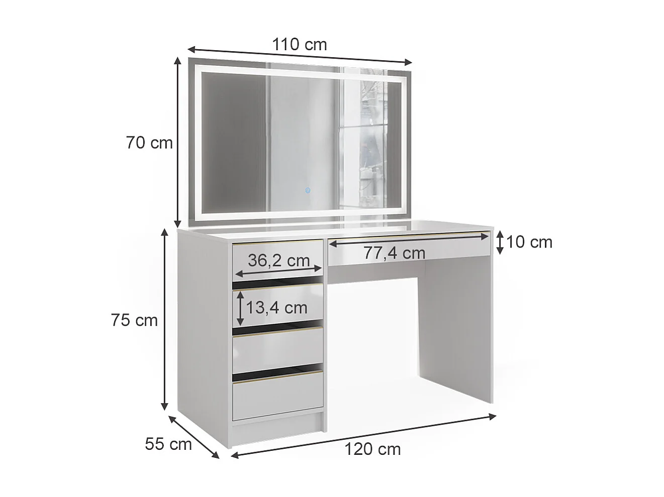 Tocador blanco/oro 120x55x75 sherry