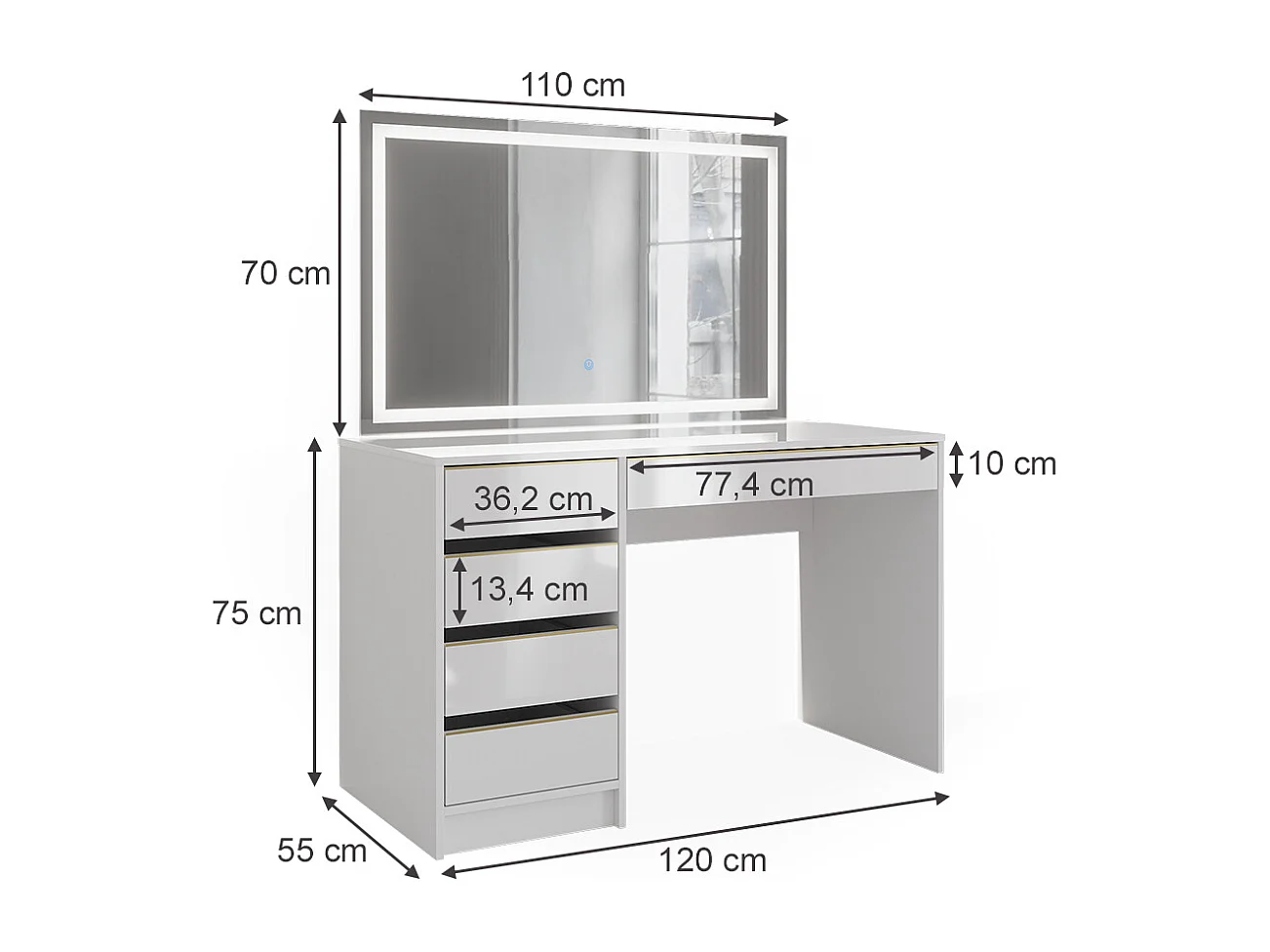 Coiffeuse blanc/or 120x55x75 sherry