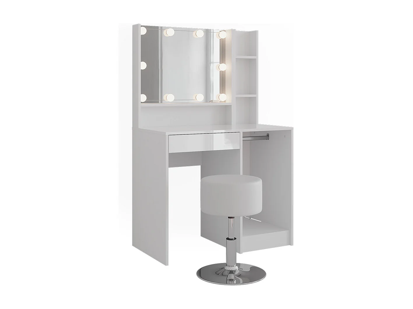 Kaptafel set met kruk wit/wit hoogglans 89.8x50.1x76 sherry