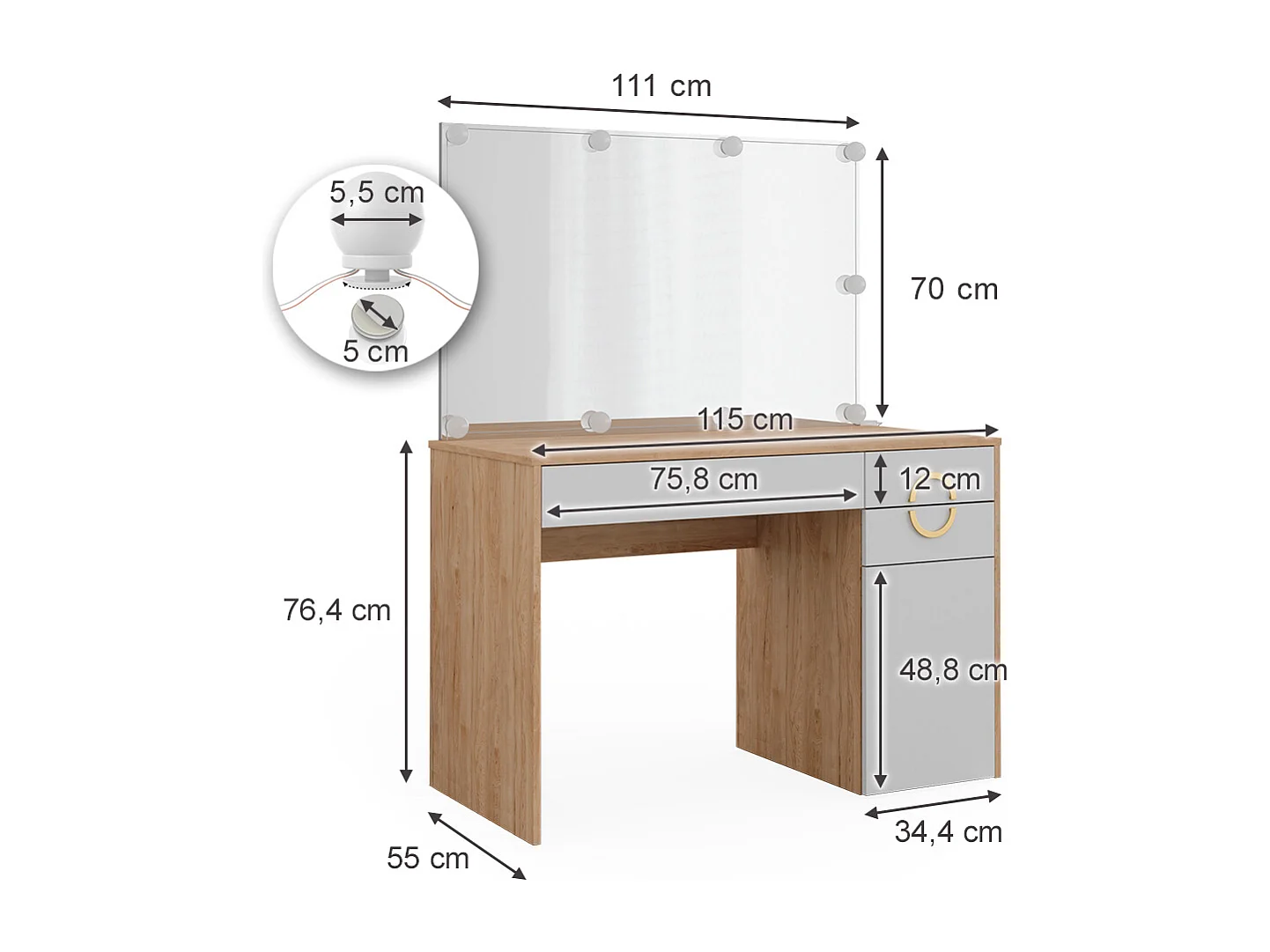 Tocador rockford hickory natural 115x55x76.4 adela