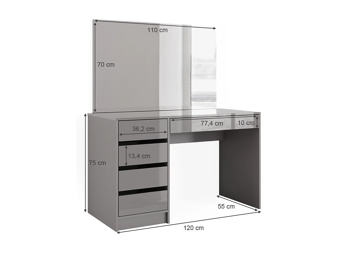 Coiffeuse gris 120x55x75 sherry