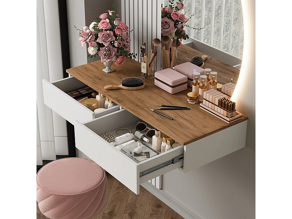 Coiffeuse blanc/chêne 100x40x205 melina