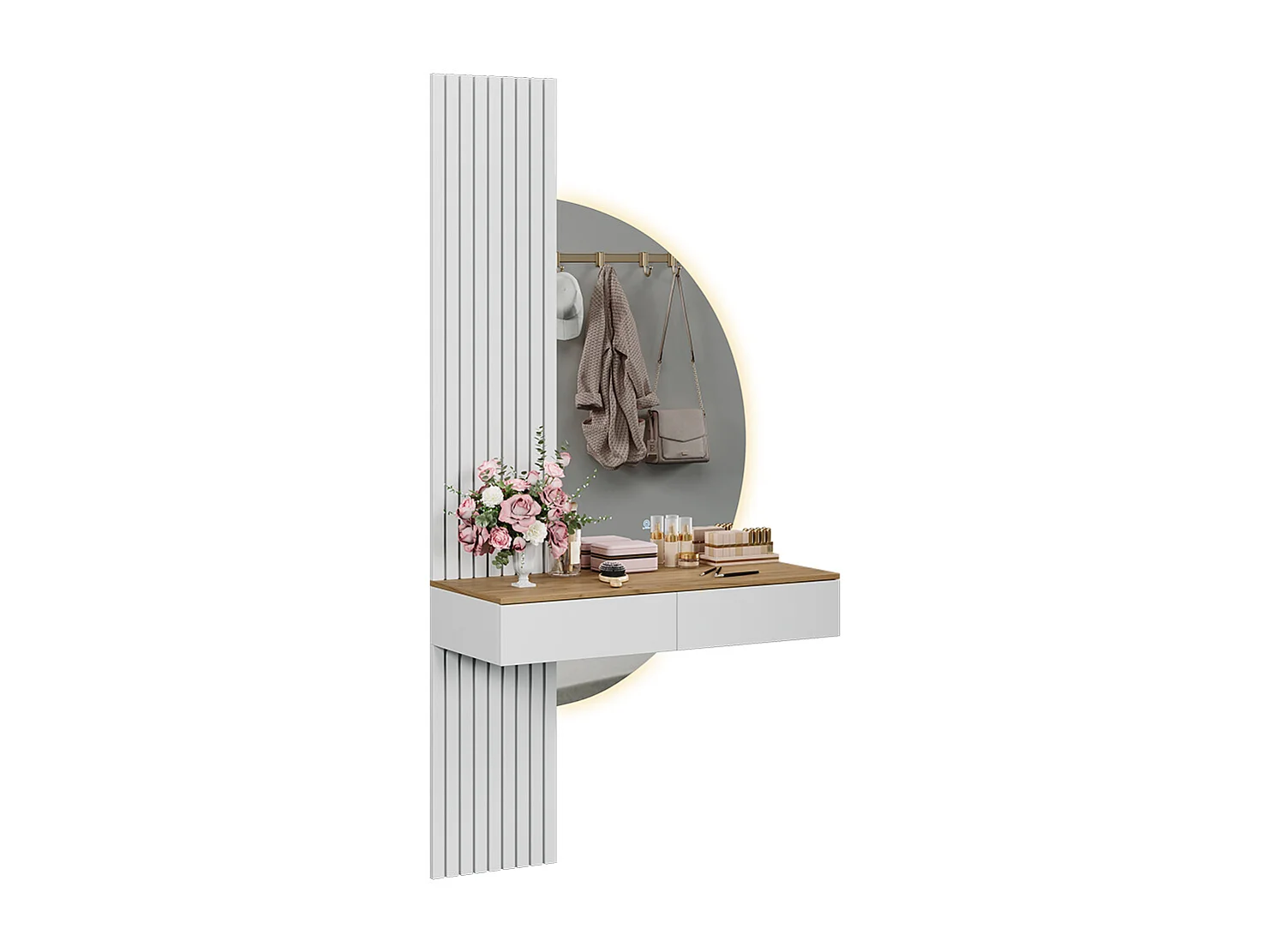Makeupbord hvid/eg 100x40x205 melina