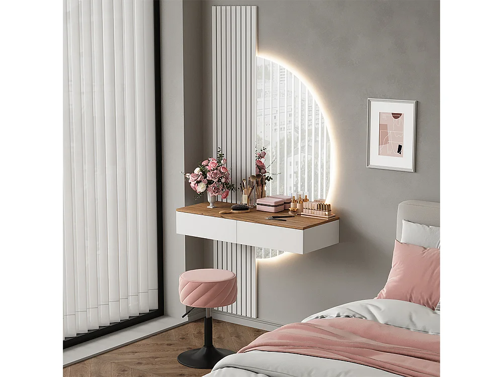 Makeupbord hvid/eg 100x40x205 melina