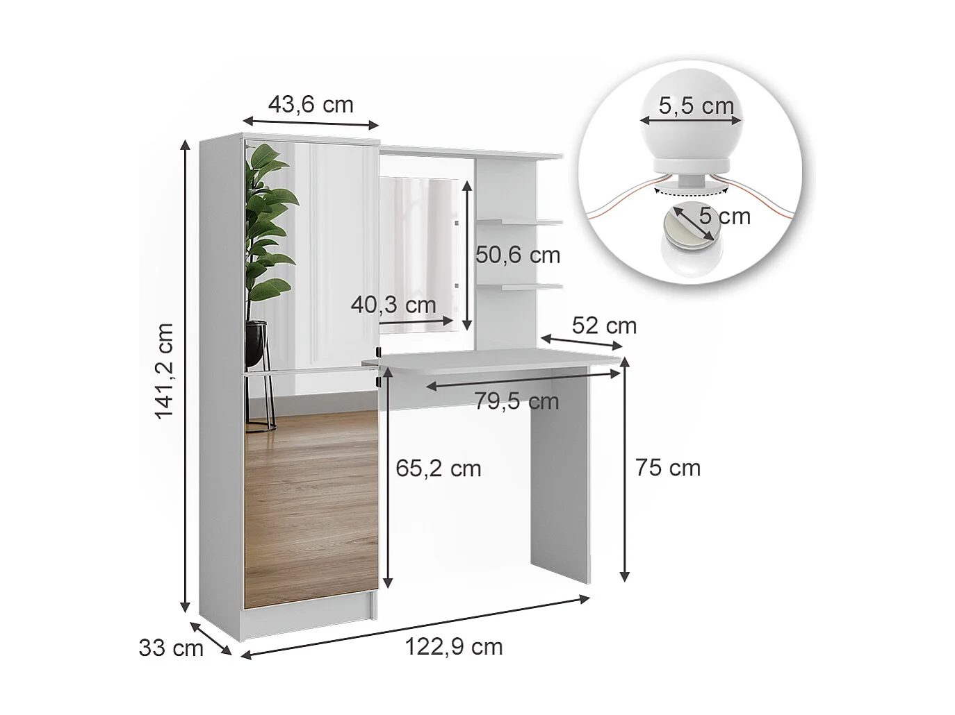 Coiffeuse blanc 123x33x141.2 jasmin