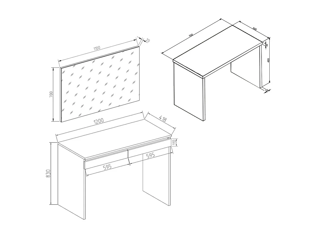 Coiffeuse blanc 120x41.8x83 emma