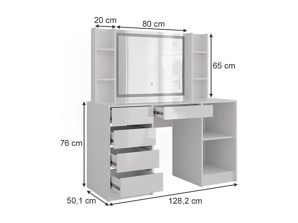 Kaptafel met licht wit/wit hoogglans 128.2x50.1x76 sherry
